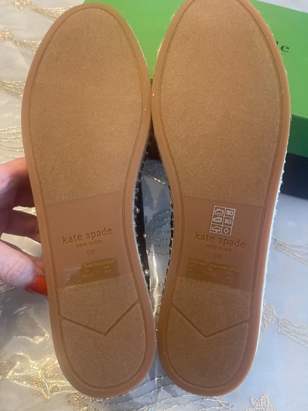 NWB Kate spade NY women’s pearl fishnet espadrille flat size 9